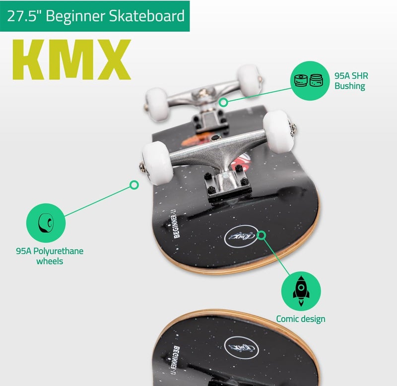 KMX Complete Skateboard for Beginners, 7-Layer Canadian Maple Double Kick Concave Deck| Aluminum Alloy Trucks | Pro Skateboard for Boys, Girls, Kids, Teens, Adults - Image 2